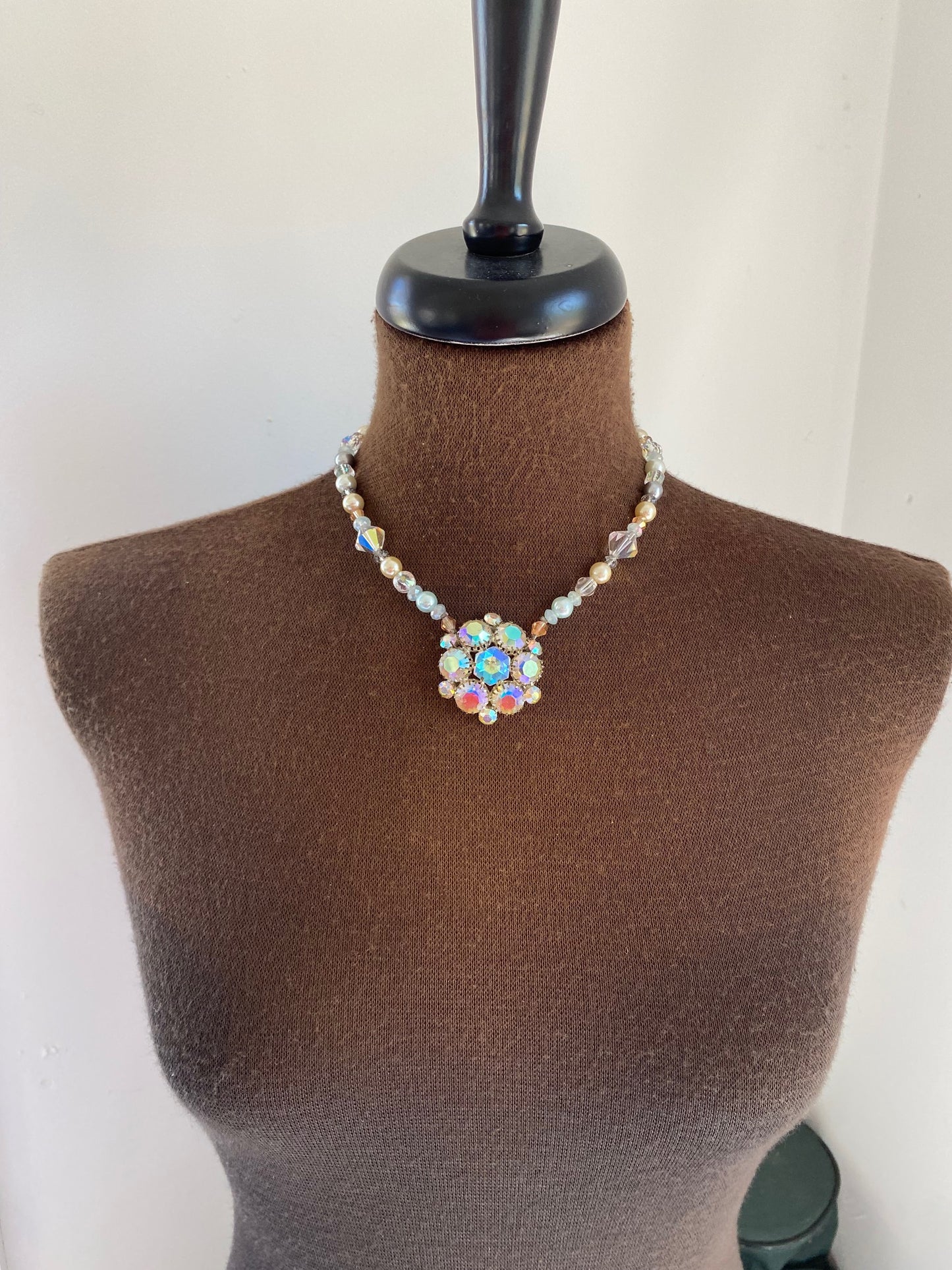 Vintage Heirloom Aurora Borealis Crystal Necklace