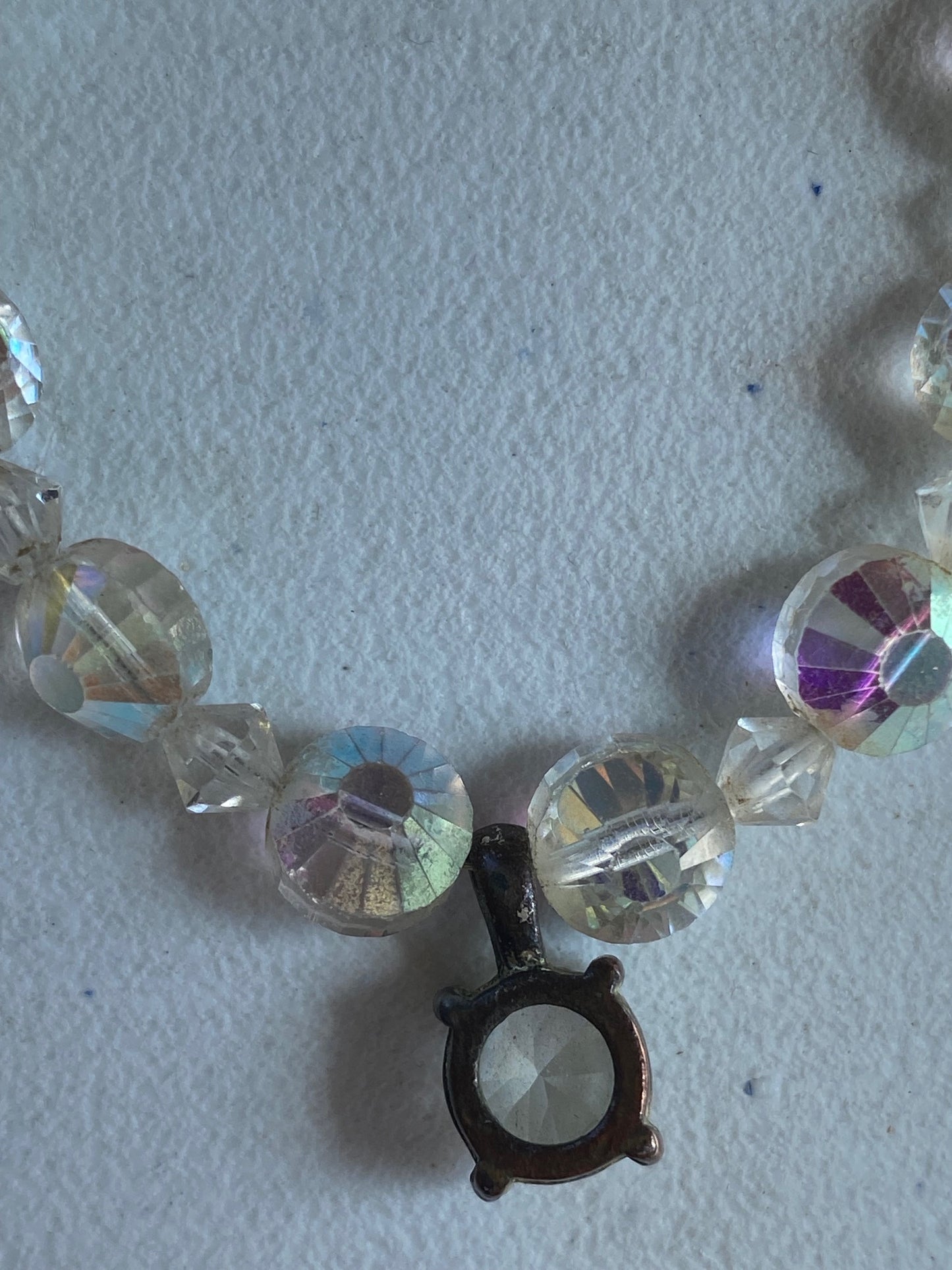 Vintage Heirloom  Aurora Borealis Crystal Pendant Necklace