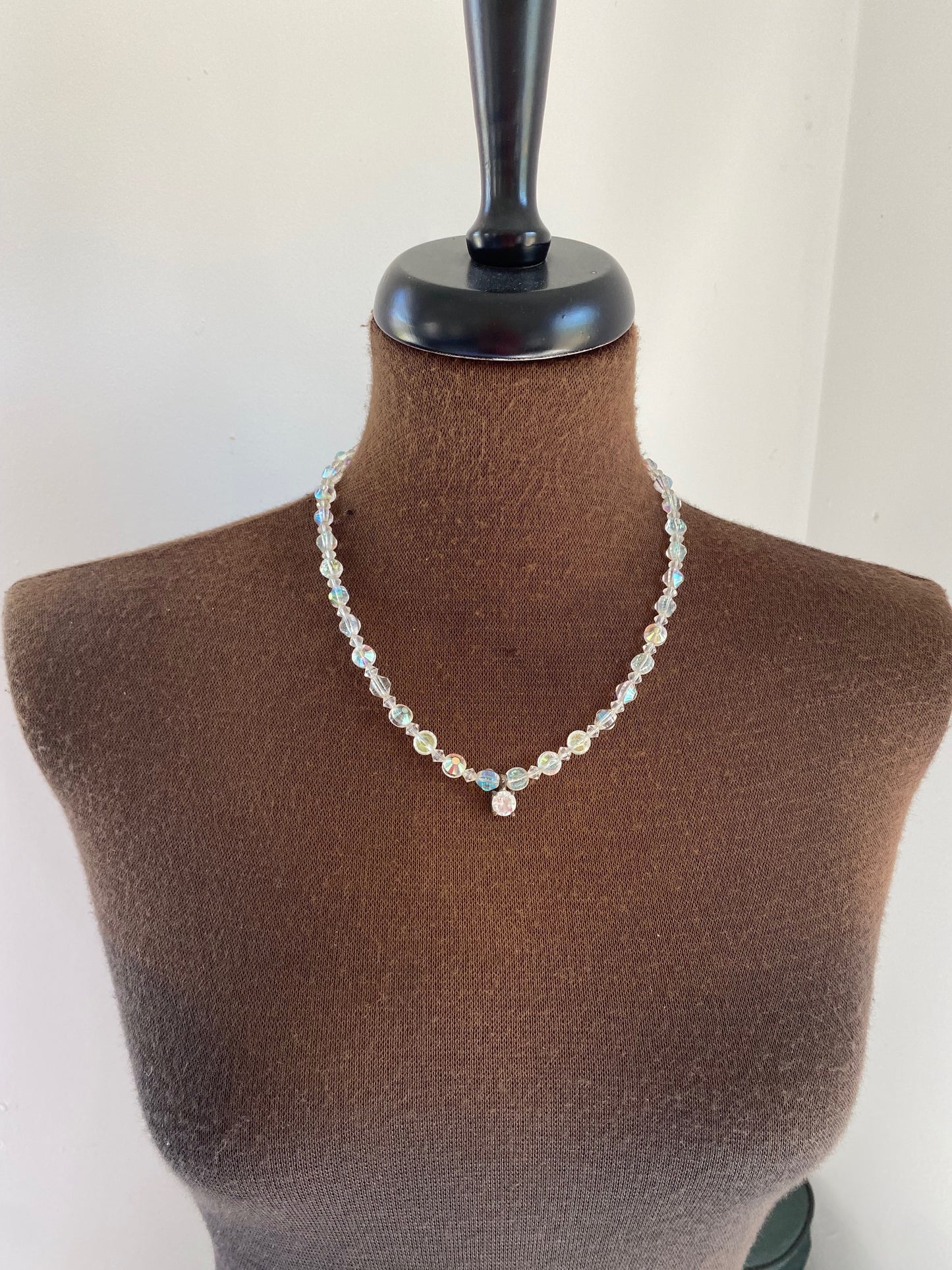 Vintage Heirloom Aurora Borealis Crystal Pendant Necklace