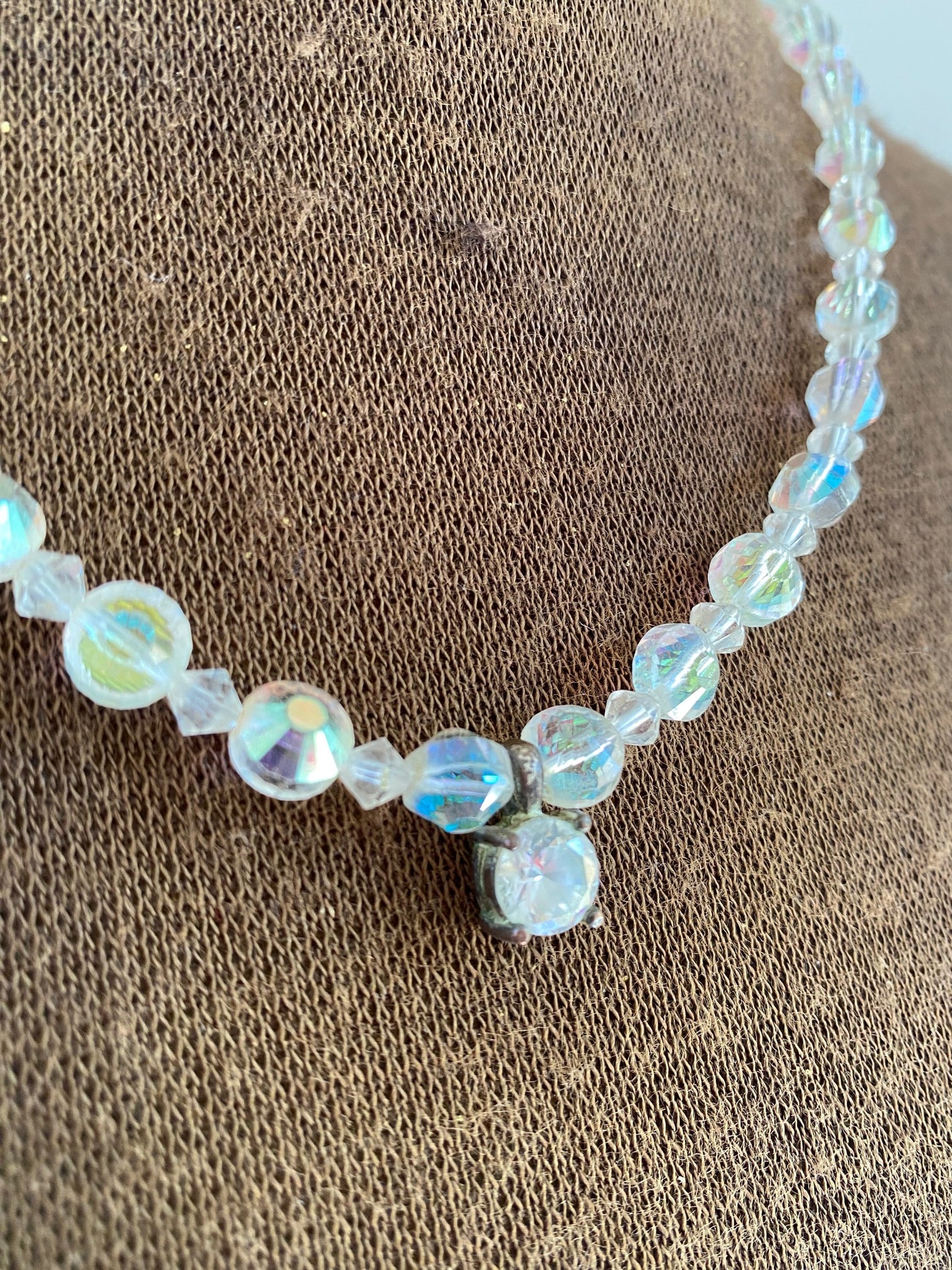 Vintage Heirloom Aurora Borealis Crystal Pendant Necklace