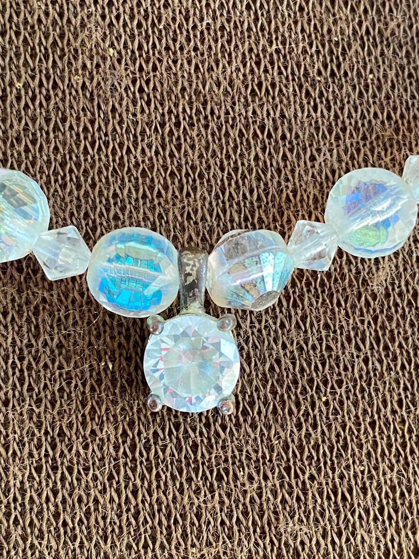 Vintage Heirloom Aurora Borealis Crystal Pendant Necklace