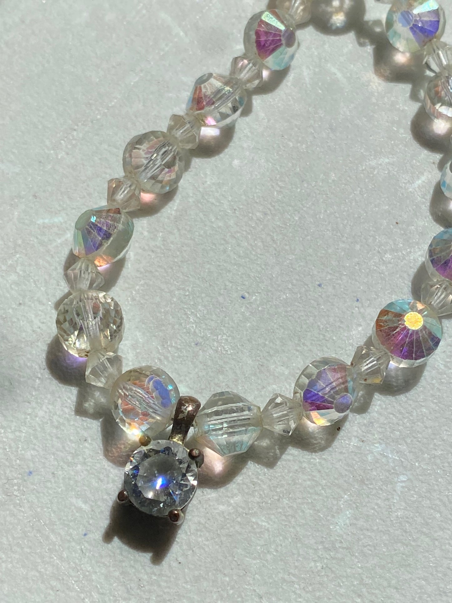 Vintage Heirloom Aurora Borealis Crystal Pendant Necklace