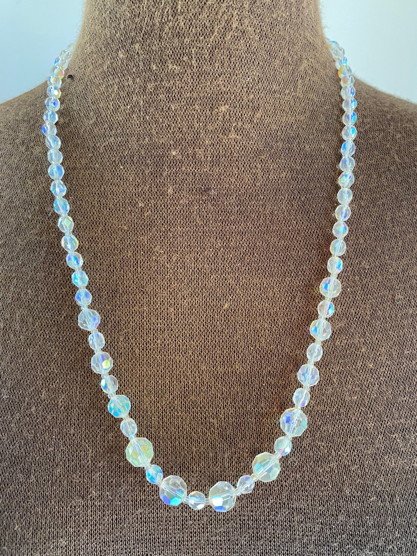 Vintage Long Aurora Borealis Crystal Necklace