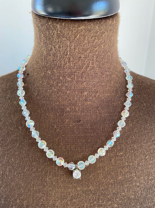 Vintage Heirloom  Aurora Borealis Crystal Pendant Necklace