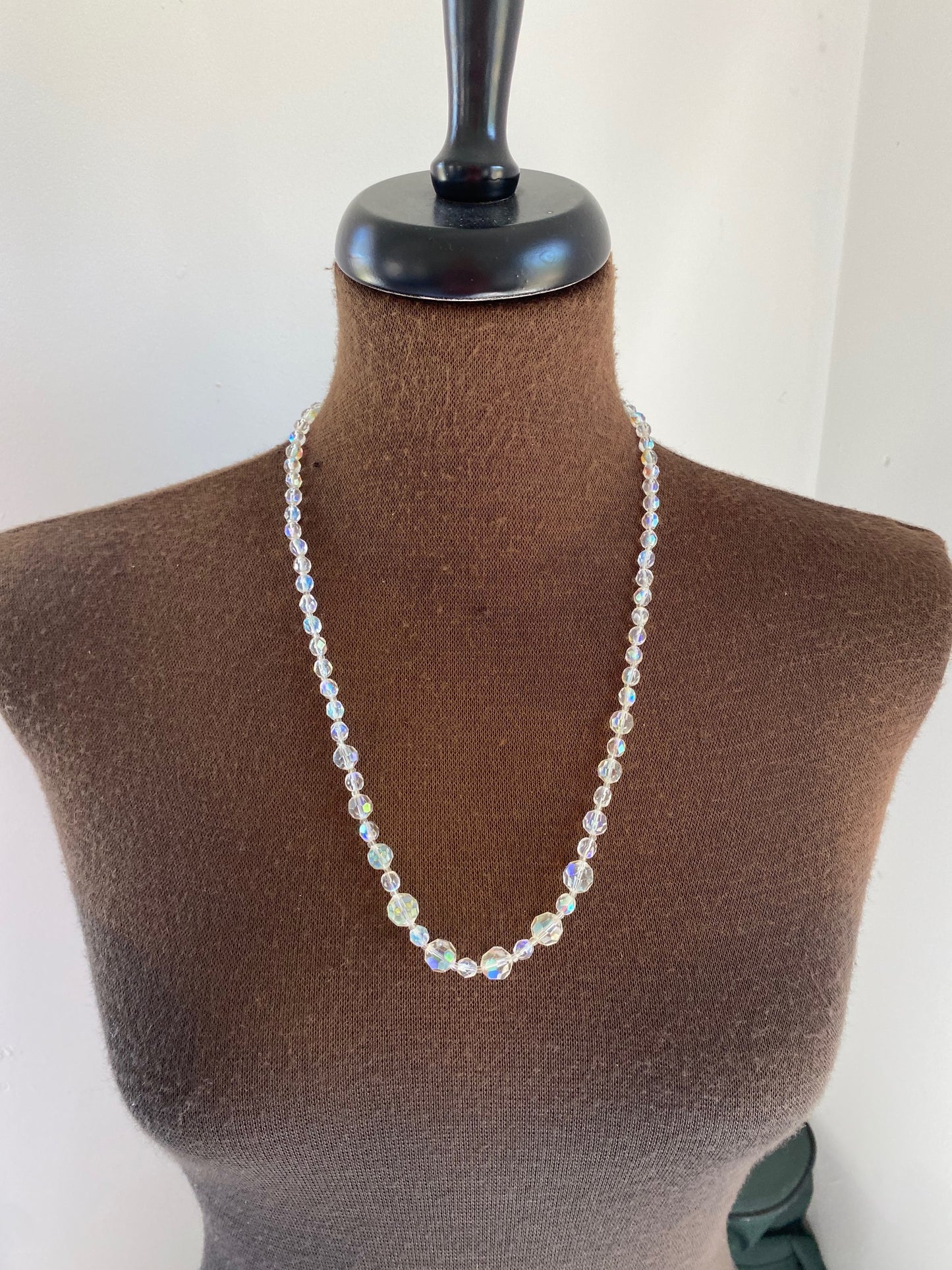 Vintage Long  Aurora Borealis Crystal Necklace