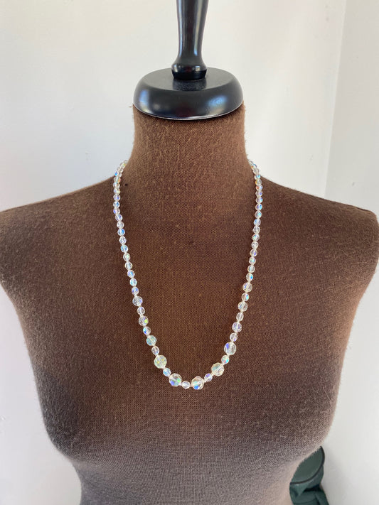 Vintage Long  Aurora Borealis Crystal Necklace